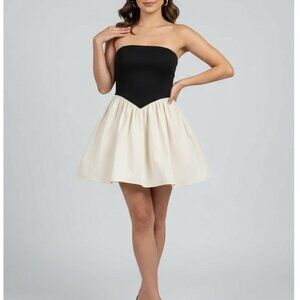 Black and White Strapless Dress, Size S